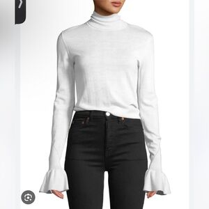 NWOT Veronica Beard 100% Merino Wool Ivory Turtleneck Bell Sleeve Sweater-Sz S